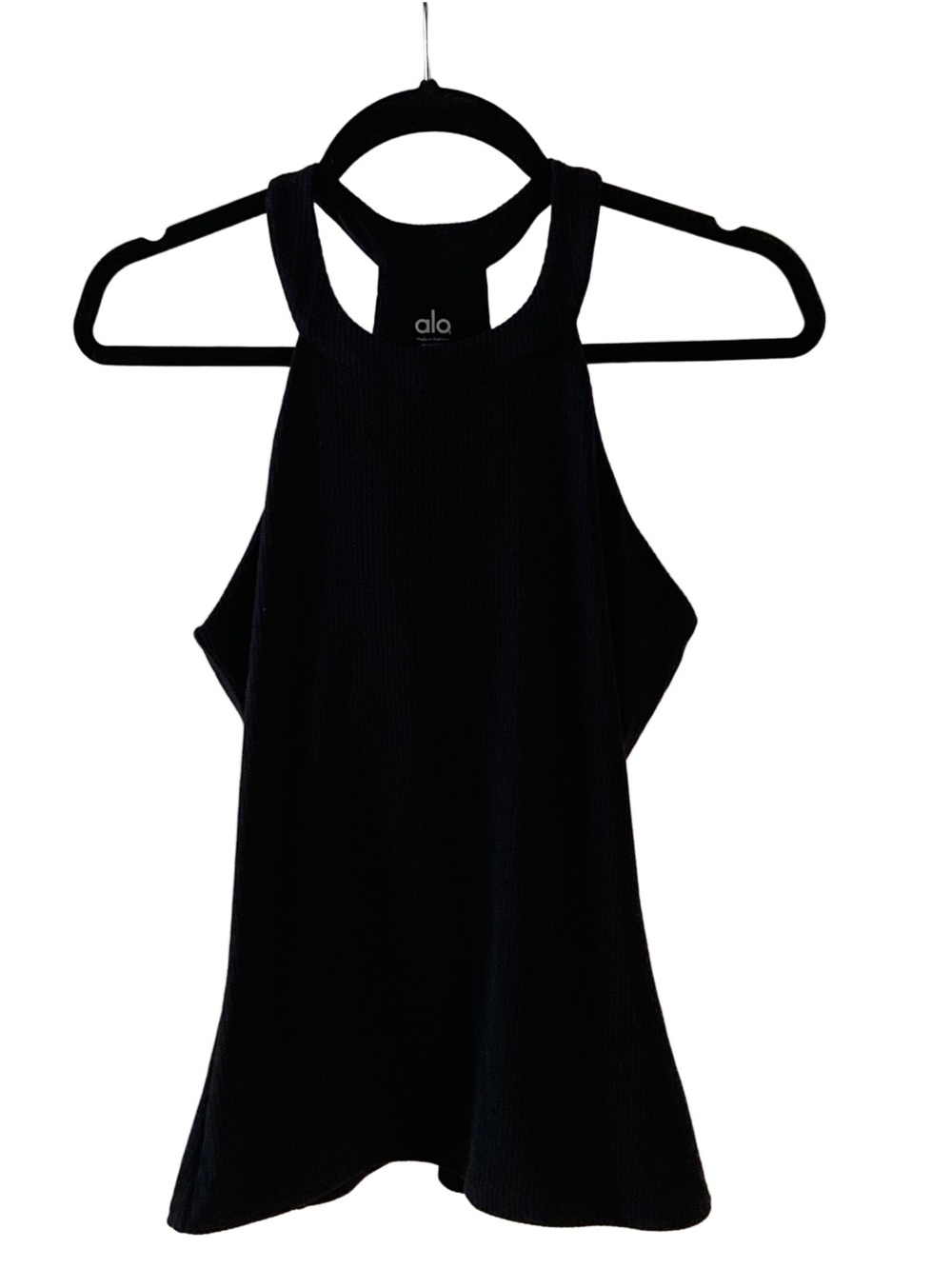 ALO Yoga High Neck Ribbed Tank - Black - Full Length - Small